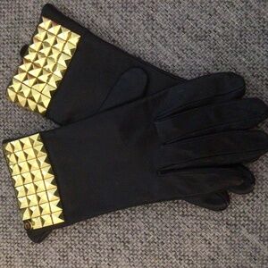 MICHAEL KORS Black Leather Gloves with Gold Decoration Size L